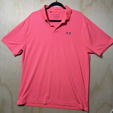 Under Armour Performance Polo Shirt Men  s XL Pink HeatGear Golf Athletic  