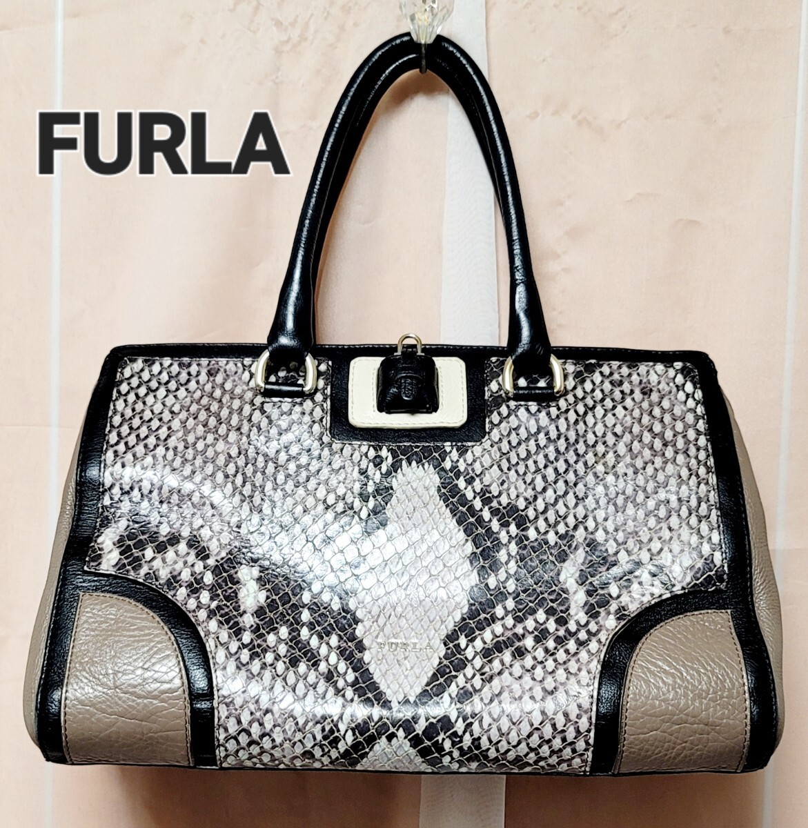 FURLA handbag python Embossed leather white black - image 1