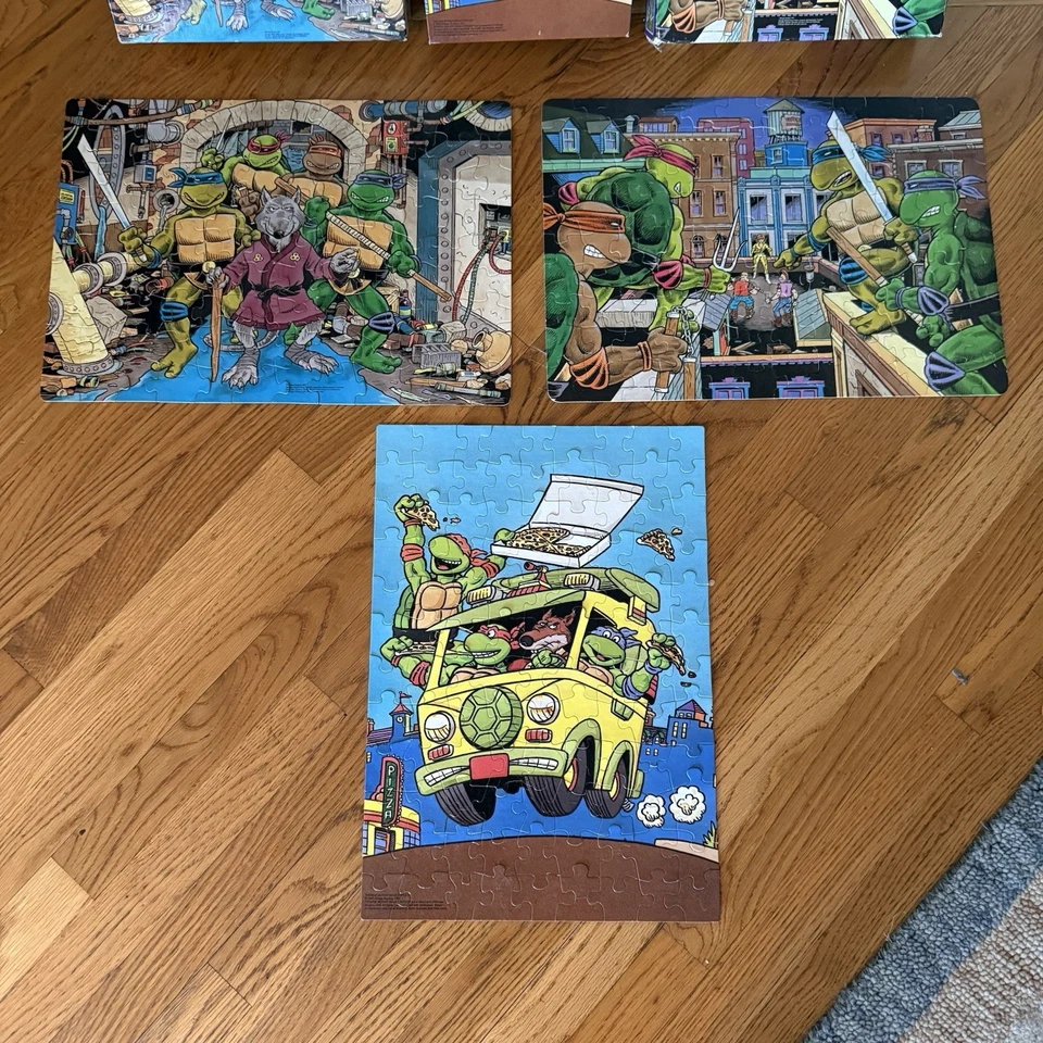 Vintage Lot 3 Ninja Turtles COMPLETE 100 Pc. Puzzles 1987 1993 TMNT Rooftop - Image 2 of 4