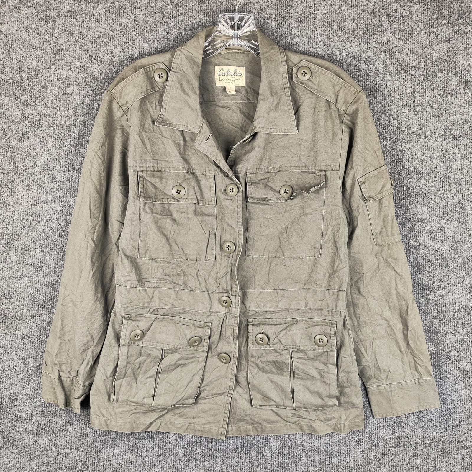 Cabela's Jacket Mens Small Green Canvas Military Button Front Utility Pockets