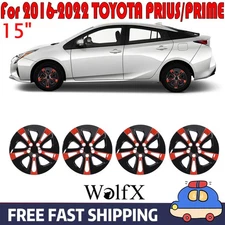 15" Hubcaps Fits Toyota PRIUS Wheel Cover 2016-2022 PRIME Black & Red New 4pcs