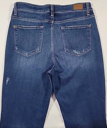 Judy Blue Womens Distressed Sharky Slim Fit Blue Jeans Size 9/29 Stretch Raw Hem - Picture 10 of 17