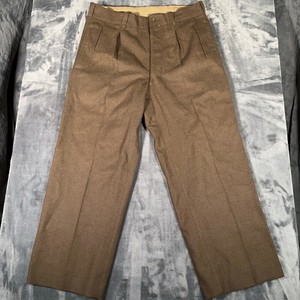Vintage French Military Wool Trousers Men’s 44 Brown Pleated 40s WW2 Pants
