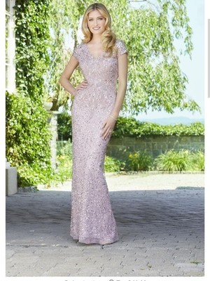 MGNY Sequin V-Neck Evening Gown in Rose Gold