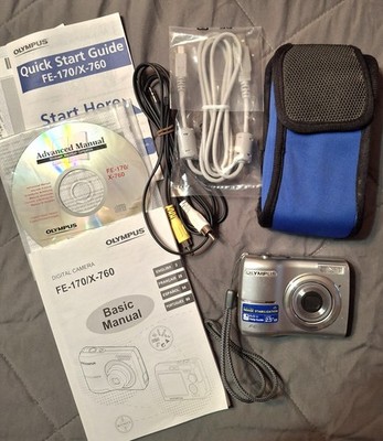 Olympus FE-170 Digital  6.0MP Camera Bundle Silver 2.5'' LCD Great Condition