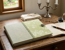 Hallmark Green Floral Fabric Photo Album 4x6 Embroidered Flat Trim Memory Book