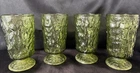 4 Vintage Anchor Hocking Lido Milano Avocado Green 4 1/4” Footed Juice Glasses