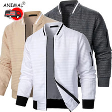 Men's Long Sleeve Zipper Jacket Casual Stand Collar Coat Outdoor Streetwear Gift