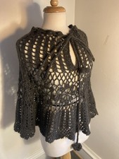 Green Grey w/ Sparkles Crocheted Shawl Wrap Cute Long Tassel Lux Lux Lux Brand