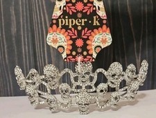Piper K Halloween Skull Rhinestone Tiara With Hair Clips- Statement Piece NEW