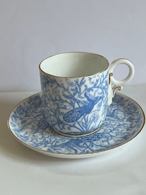 Antique ROYAL CROWN DERBY DEMITASSE CUP & SAUCER Blue Peacock c.1877-1890