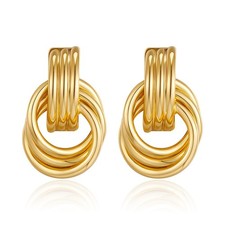 Chunky Gold Earrings for Women Trendy Knot Link Circle Geometric Dangle Earri...