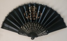 Antique 19th Century Victorian Silk Hand Handpainted Hand Fan Silk Lace