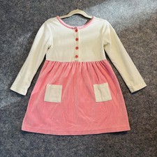 Hanna Andersson Dress Girls Size 4-5 Pink Cream Long Sleeve Pockets Button Front