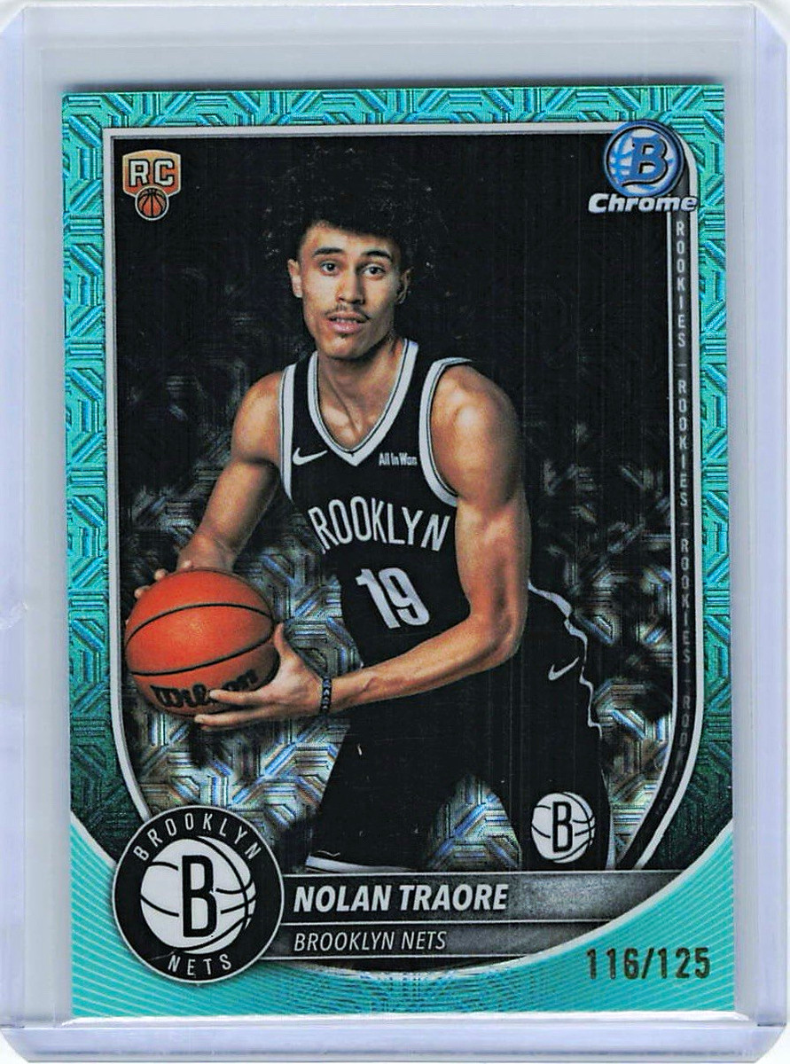 Topps 2025-26 Bowman Chrome Nolan Traore Nets Rookie Aqua Mojo /125 #BCV-19