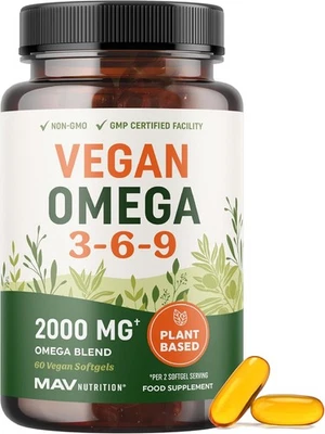 MAV NUTRITION Vegan Omega 3 6 9 Supplements | 2000MG Plant-Based Triple 369 Blend |...