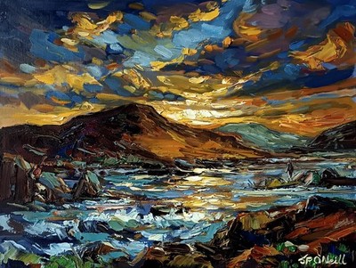 JP O Neill Original Ölgemälde 16x12 | Berg Sonnenuntergang Landschaft | Impasto Art