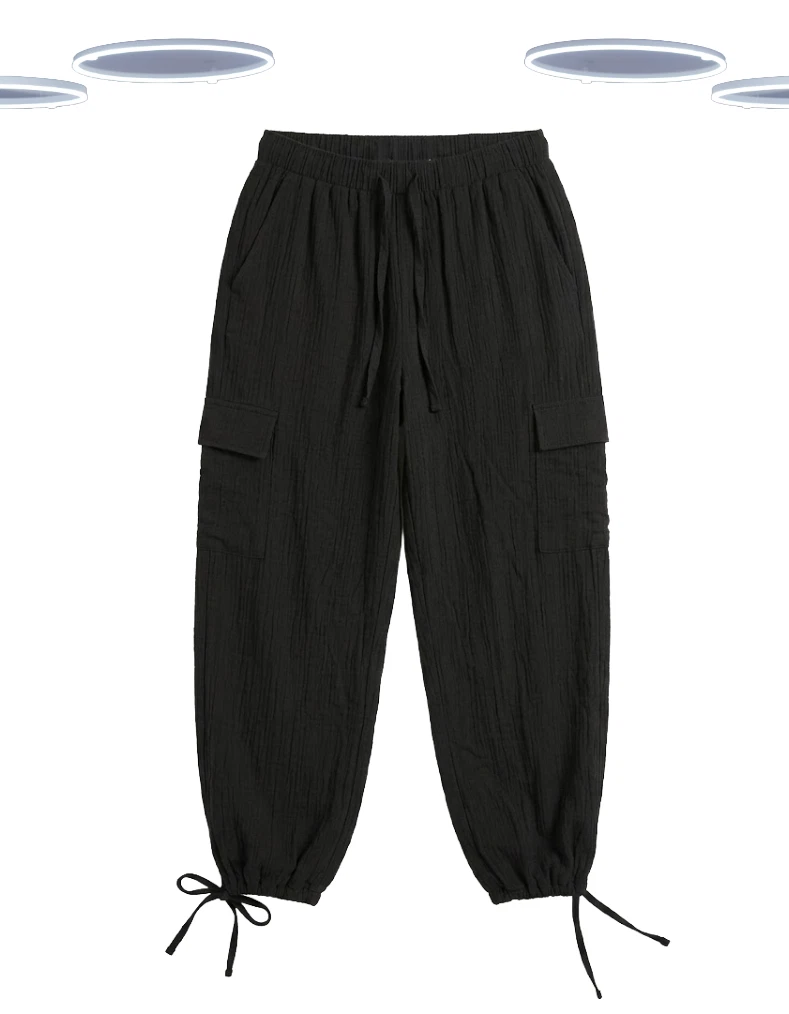 Ex Simply Be Women's Textured Crinkle Utility Cargo Trousers Black (Size 18)