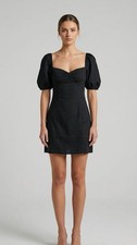 MINKPINK Black Puff Sleeve Mini Dress | Size XS | Sweetheart Neckline