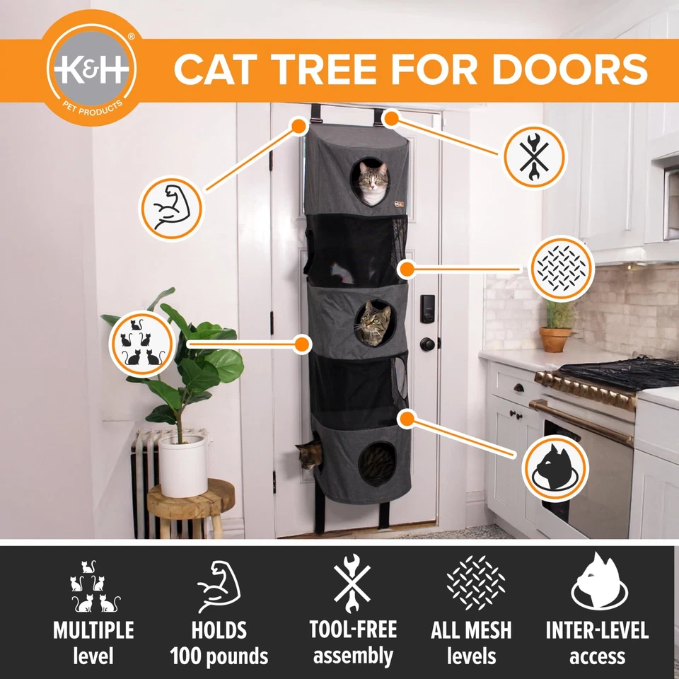 Hangin Cat Tree Condo 5 Level Door Mounted Cat Furniture, Space Saving, Mesh ... - Image 2 of 4