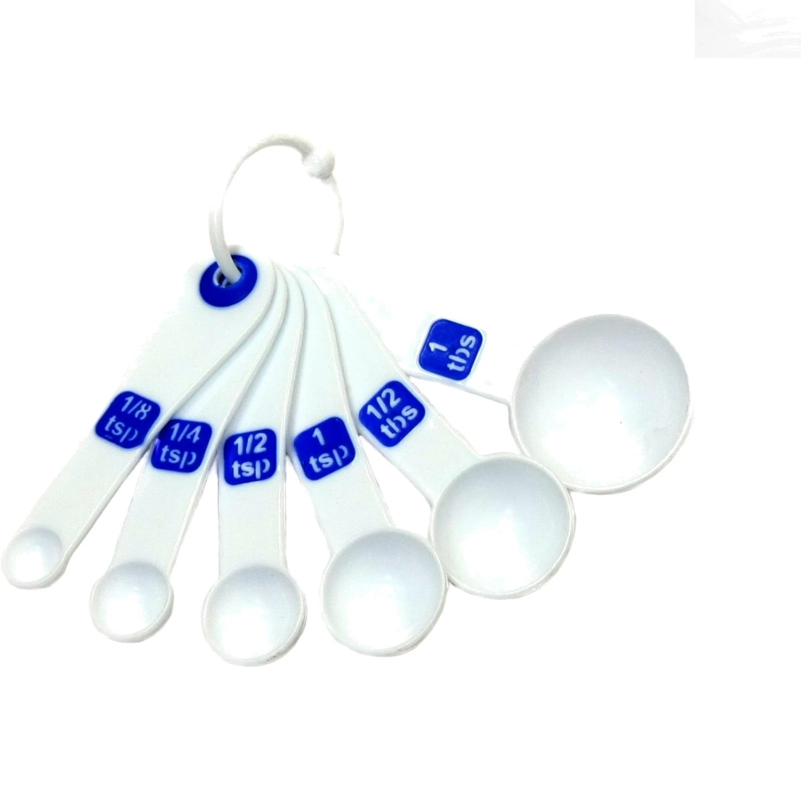Select 6-Piece Plastic Measuring Spoon Set in White & Blue - Dishwasher Safe