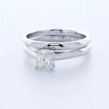 Solitaire Engagement Ring Set 18K Gold 1.04 CT Cushion Lab-Grown Diamond G SI1