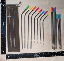 StrawExpert 16 Reusable Stainless Steel Rubber Tip Straws w/ Travel Bag, Cleaner