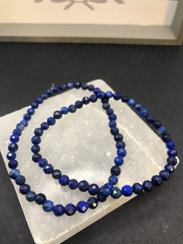 Bracciale Lapislazzuli Micro Sfaccettato Tondo Piccole Perline Elasticizzato 6-8" Uomo Donna - Foto 4 di 8