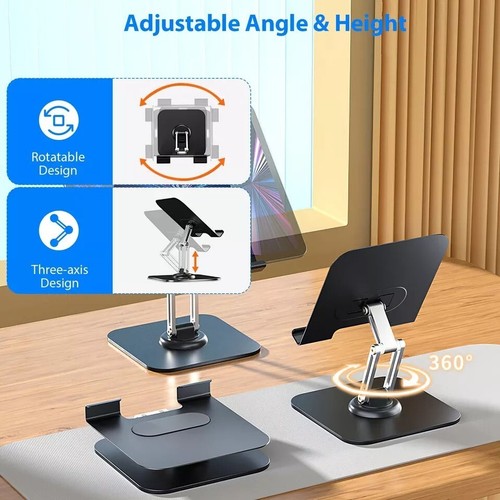 Foldable Aluminum Tablet Stand for iPad Adjustable Desk Rotatable Monitor Holder - Picture 5 of 7