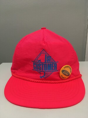 Vtg Mohr's Ford Racing Customer First Neon Pink Rope Brim Nylon Hat With Pin