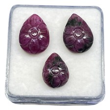 3 Pcs Set Natural Unheated Ruby 12.6-15.1mm Hand Carved Loose Gemstones Lot