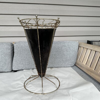 Mid Century Atomic Umbrella Stand Metal Gold Black For Restoration