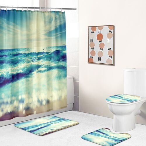 Ocean Shower Curtain Bathroom Rug Set Bath Mat Non-Slip Toilet Lid Cover - Picture 13 of 13