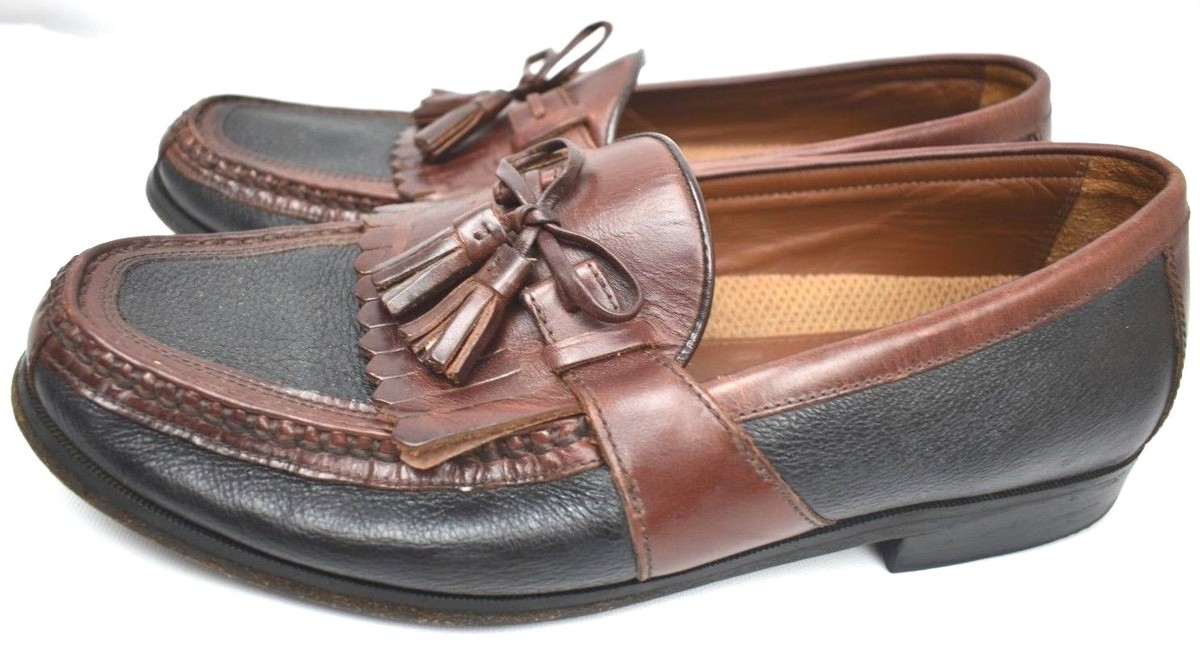 Johnston & Murphy Mens 10.5 M Black‎ Brown Leather Tassel Kiltie Loafers 20-0592 Johnston & Murphy Mens Tassel Two Toned Black | Mercari main image 4