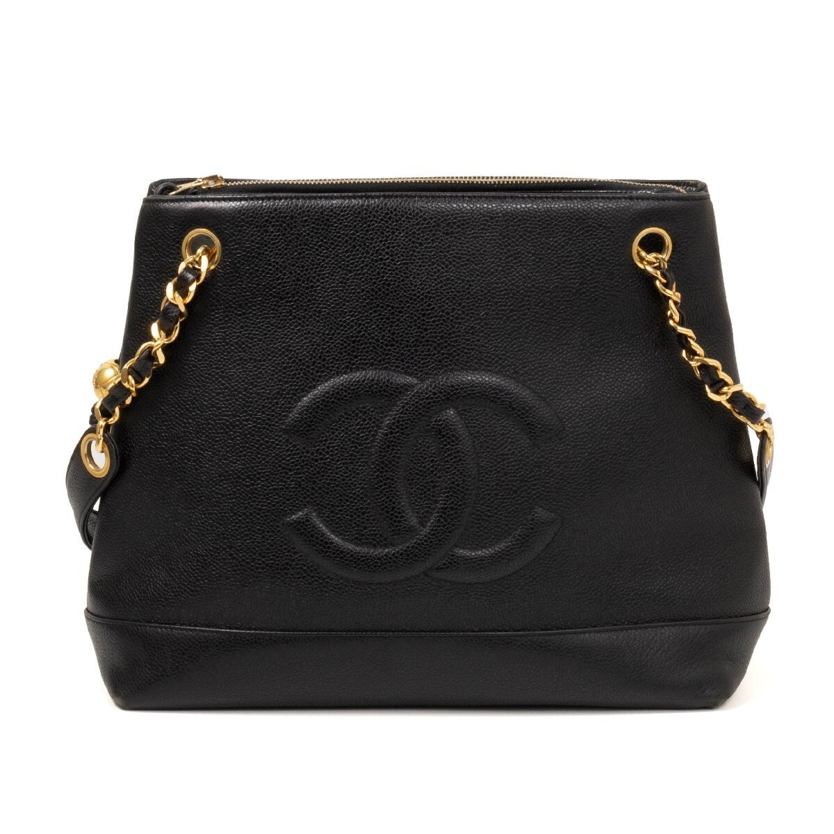CHANEL Caviar Skin Chain Shoulder Tote Bag Ladies Black-image