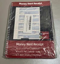 PACK OF 2 Money / Rent Receipt Book, 3-Part Carbonless. 7.9 X 22” New