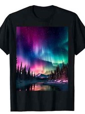 100 Cotton Alaska Landscape Aurora Borealis Northern Lights Vacay Merch T-Shirt