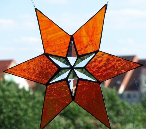 Bleiverglasung Fensterbild Facetten- Stern mit Kathedralglas 36cm inTiffany      - Bild 4 von 12