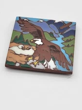 Vintage Ceramic Tile Art Bald Eagle Nest w Eaglets Glaze 4" Rare Earthtones ?