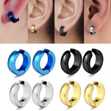 4PCS Men Women Stainless Steel Clip On Non-Piercing Hoop Ear Stud Cuff Earrings