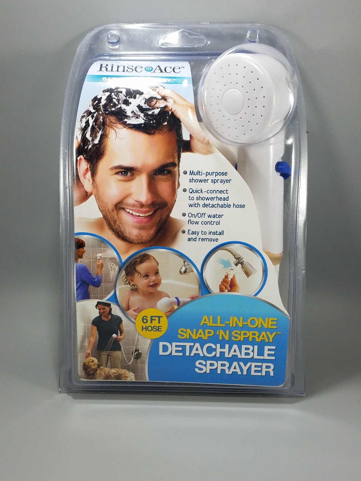 RINSE ACE Detachable Handheld 6 ft Snap 'N Spray Hose Quick Connect On