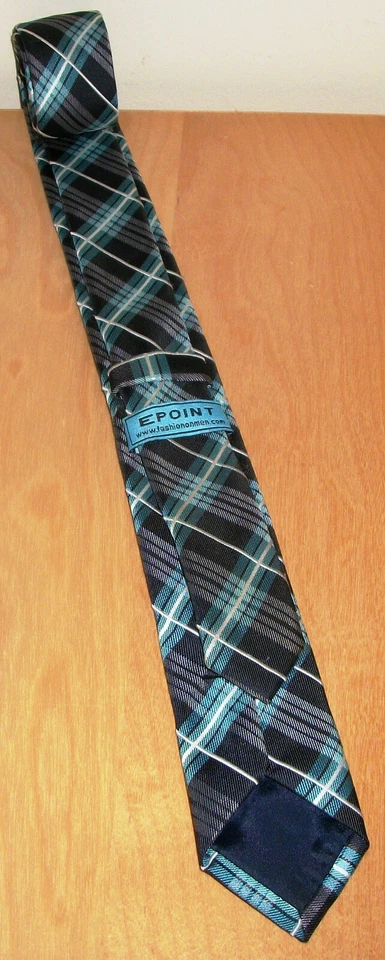 Gravata masculina de microfibra xadrez verde-azulada magra Epoint 59" de comprimento x 2,1" W (D744) - Imagem 3 de 4