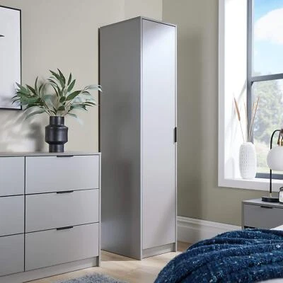 HOME SOURCE Wardrobe 1 Door Space Saving Grey Bedroom Home Furniture Clothing Storage Unit