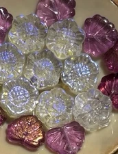 Czech glass purple maple leaf beads and electroplated flower beads