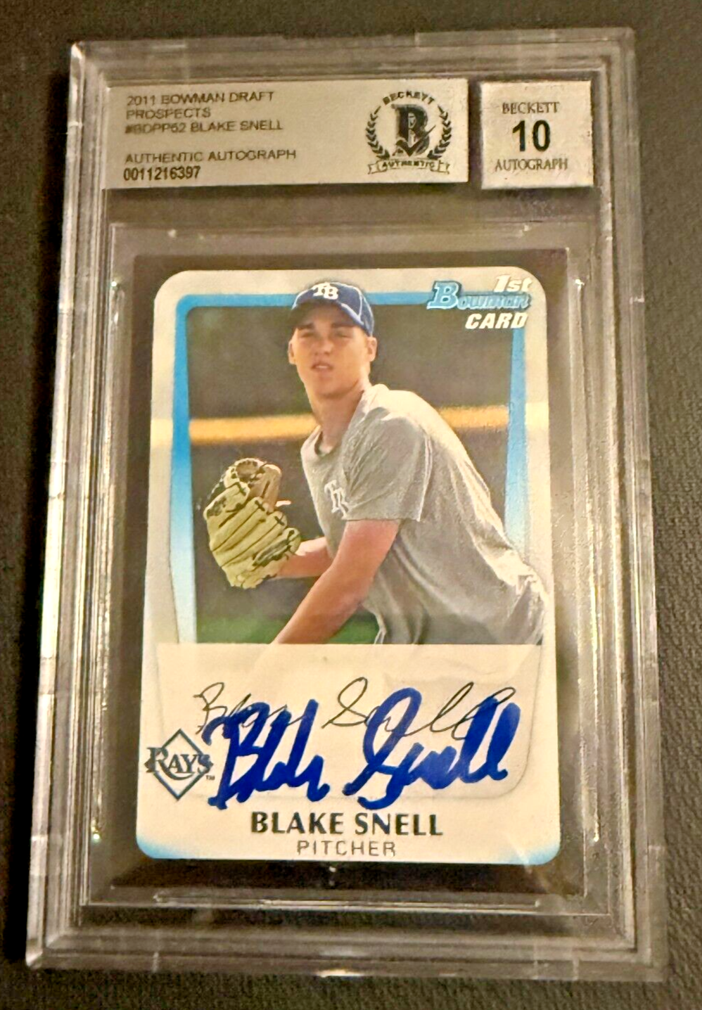 Blake Snell Autographed Signed auto , 2011 1st Bowman Beckett 10 Auto 