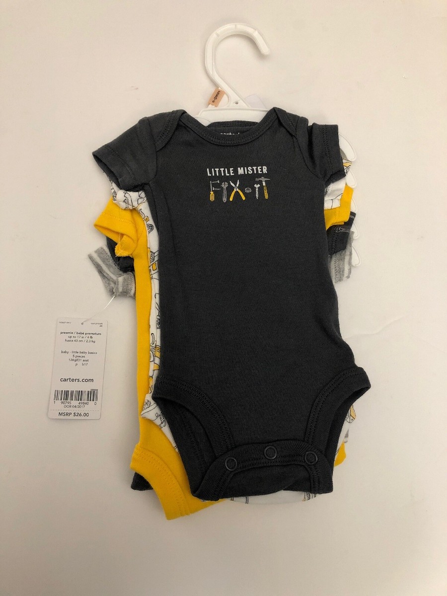 B  Carter's Baby Boys' 5-Pack Bodysuits,Mr. Fix It, Preemie-RARE