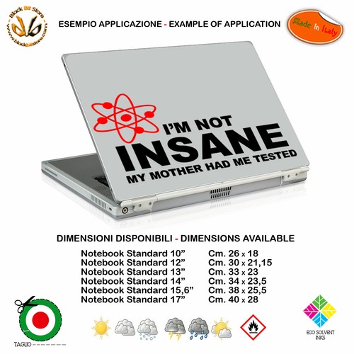 I not insane big bang theory adesivo notebook sticker pvc black white cropped - Photo 6/15
