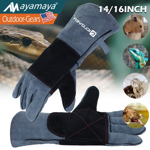 Animal Handling Gloves Leather Sleeve Bite Proof Dog Cat Bird Reptile Protection