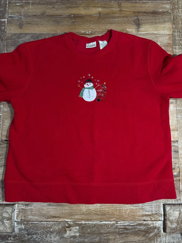 Sudadera Roja Muñeco de Nieve Bordado Elementos Clásicos Árbol de Navidad Talla XL Foto 4 de 4