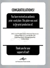 2021 Leaf Perfect Game Showcase Yellow Print Plate #BA-CS8 Colton Sims 1/1
